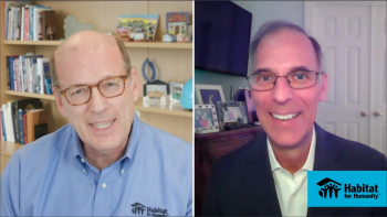 Habitat CEO Jonathan Reckford and Mark Zandi on a split screen video call