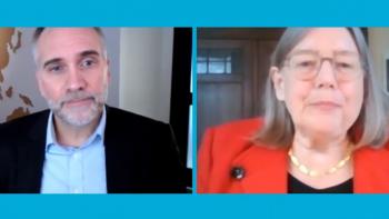 A still from the livestream of the two panelists discussing housing and economic recovery from COVID.