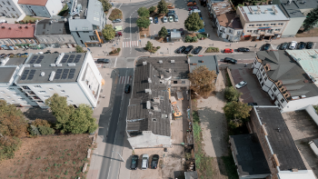 An aerial view of a historic tenement house that is being turned into 25 affordable, high-quality apartments.