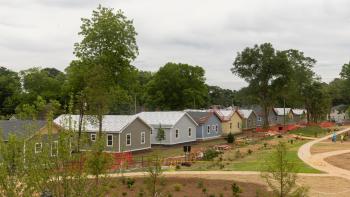 Finished homes in Langston Park, surrounded by a park and walking paths.