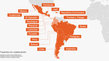 Map showing where Habitat works in Latin America and the Carribean - Spanish version