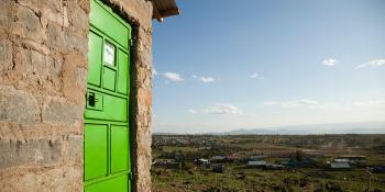 Green door on house in Kenya