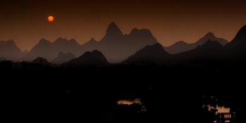 Dusk landscape of mountains in China