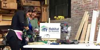 FYI Philly’s Melissa Magee and Alicia Vitarelli posing while learning how to use tools for DIY projects