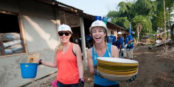 Habitat volunteers on a build site