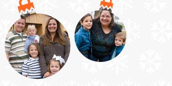 smiling families in Christmas ornaments