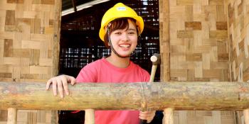 Habitat volunteer builds with bamboo during Young Leaders Build in Myanmar