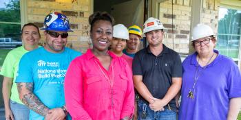 Volunteers in Texas work with Habitat homeowners.
