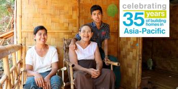 (From left) Myint Myint Sein, her mother-in-law Daw Yee and son Hein Thiha on the verandah of their Habitat home in Myanmar.