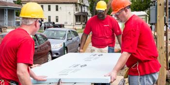 KeyBank volunteers on a build site. 