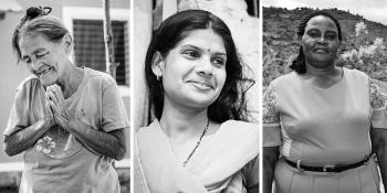 Photo: faces of three women from Honduras, Kenya and India