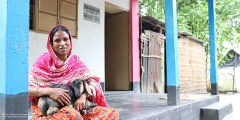 Shirin on the porch of her home in Taragai village, Mymensingh district, Bangladesh