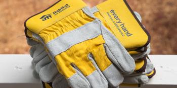 A stack of gloves that read "Every hand makes a difference."