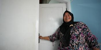 Komariyah in her new home in Tanjung Kait hamlet, Indonesia