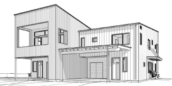 black-and-white architectural drawing of entry to Habitat house design contest