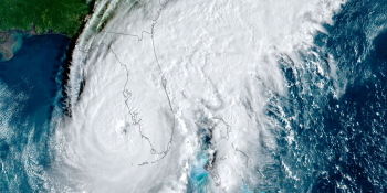 meteorological rendering of Hurricane Ian hitting Florida