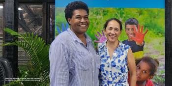 Maria Dau (left) with Liz Satow, Area Vice President for Asia-Pacific, Habitat for Humanity International