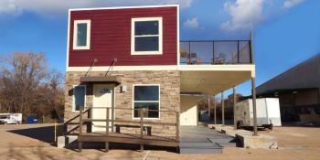 Exterior of Cotton Groves shipping container home.