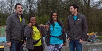 Scott brothers with homeowners Ashlee and Amanda 