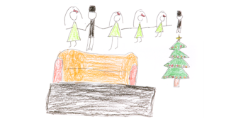 Child's drawing of family celebrating Christmas