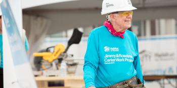 Former President Jimmy Carter on the site of the Carter Work Project in 2017.