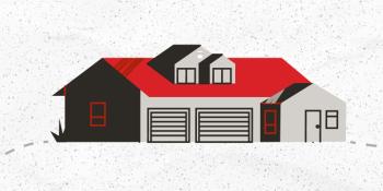 Simple black, gray and red illustration of a house.