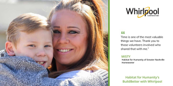 A smiling Misty and her son embrace