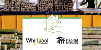 Whirlpool and Habitat logos with bamboo building components