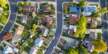 Aerial view of houses in a neighborhood