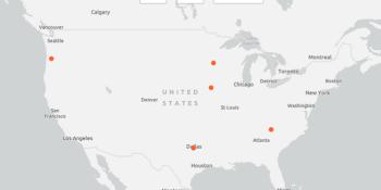 map of the U.S. with orange dots