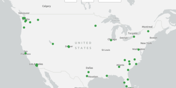 map of the U.S. with green dots