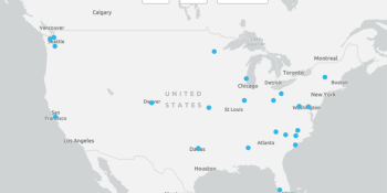 map of the U.S. with blue dots