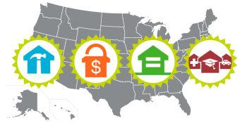 Map of the U.S. with 4 Cost of Home icons overlayed on top