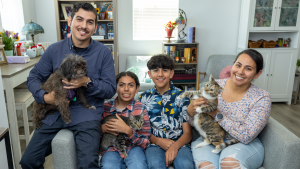 Family on couch.