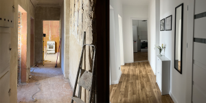 Before and after photos of an underutilized apartment rehabilitated by Habitat Poland.
