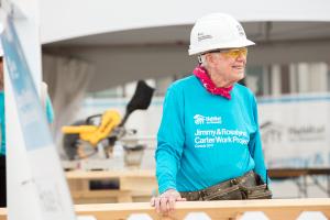 Former President Jimmy Carter on the site of the Carter Work Project in 2017.