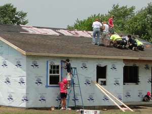 Volunteers working on Hancock County Habitat house