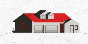 Simple black, gray and red illustration of a house.
