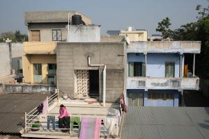 Person on rooftop deck