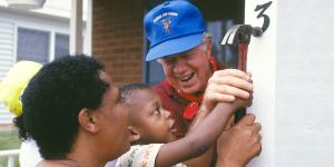 President Carter and a homeowner