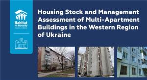 Image of first page of housing stock assesment that includes photos of multiapartment buildings in Ukraine