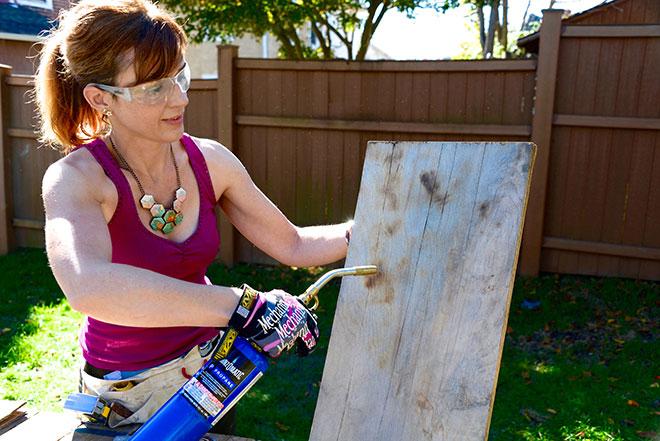 Creating distressed wood blow torch