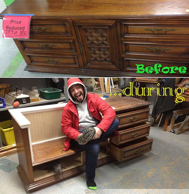 credenza upcycle before and during photo