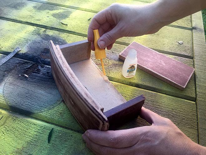 Reattach drawer back with gorilla glue