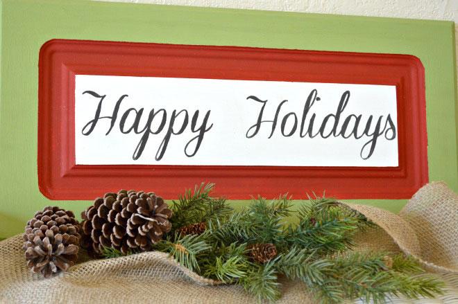 Upcycled cabinet door holiday signs