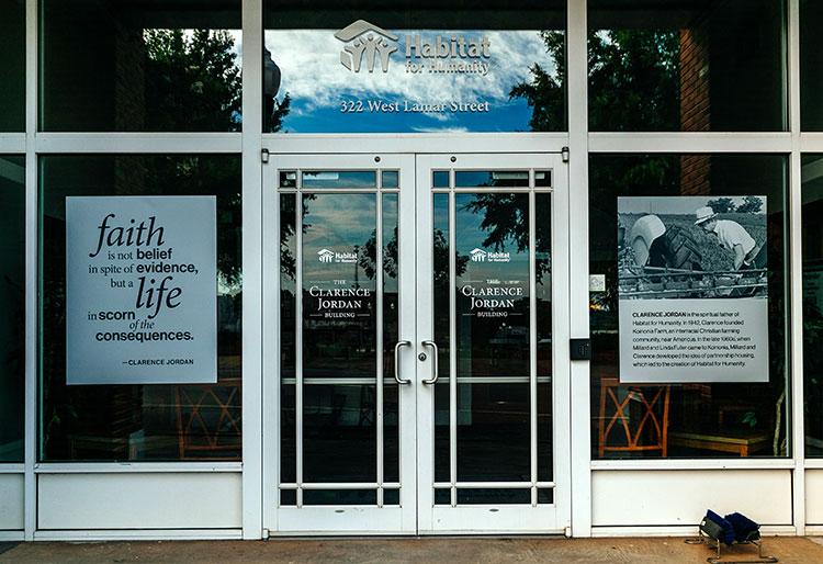 Clarence Jordan is considered the spiritual father of Habitat for Humanity - view of front of building