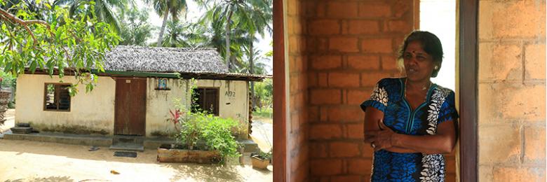 Yogeswary repaired her old house (left) after it was badly damaged during the civil conflict.
