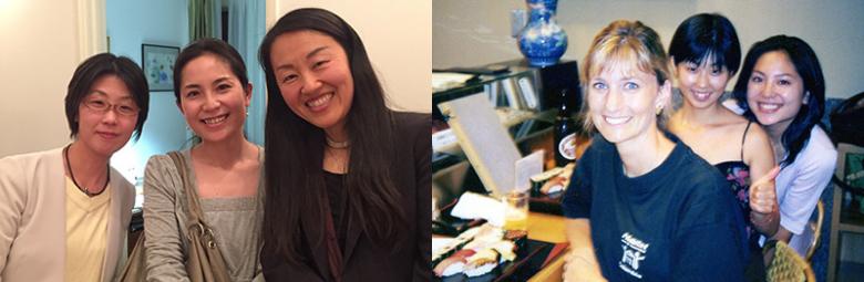 Now and then: Mariko Watanabe (center in left photo; and far right in right photo)