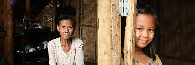 Daw Tin Aye (left), 70, and her granddaughter Shwe Yati, 7, at home in Bago, Myanmar.