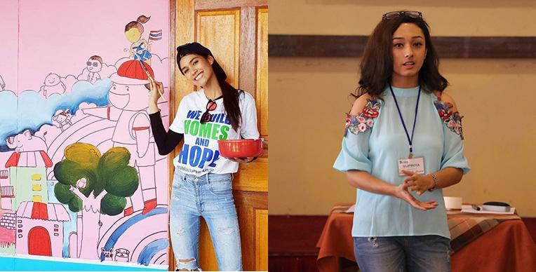 Habitat Young Leaders Build supporter Aniporn Chalermburanawong (left), Miss Universe Thailand 2015, and Nepali youth leader Supriya Maskey.